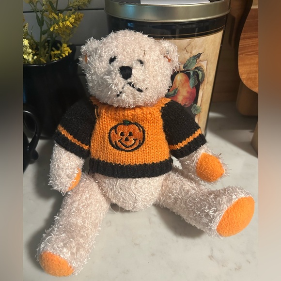 Plush Pumpkin Teddy Bear with Orange and Black Sweater - Picture 1 of 6